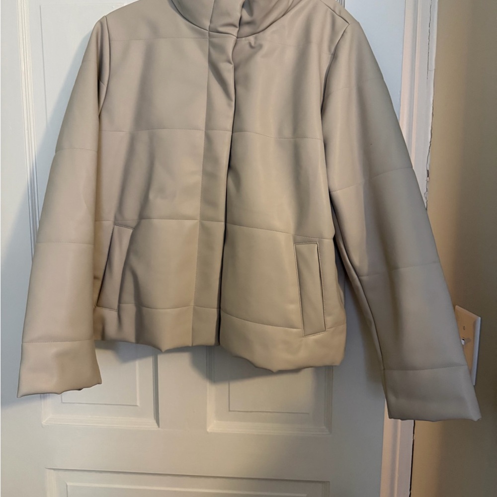 J. Jill Vegan Leather Puffer Jacket - Pumice